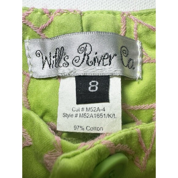Will's River Co. VTG Green Pink Floral Embroidered Pants Retro Bright‎ Women's 8 - Picture 6 of 12